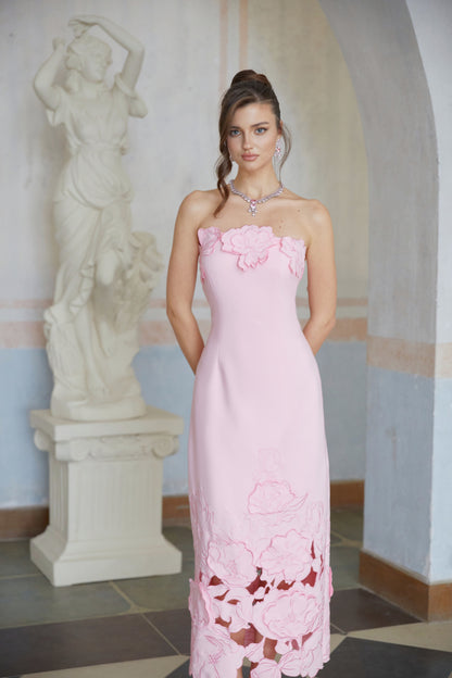 Inga Pink Strapless Floral Embroidered Maxi Dress