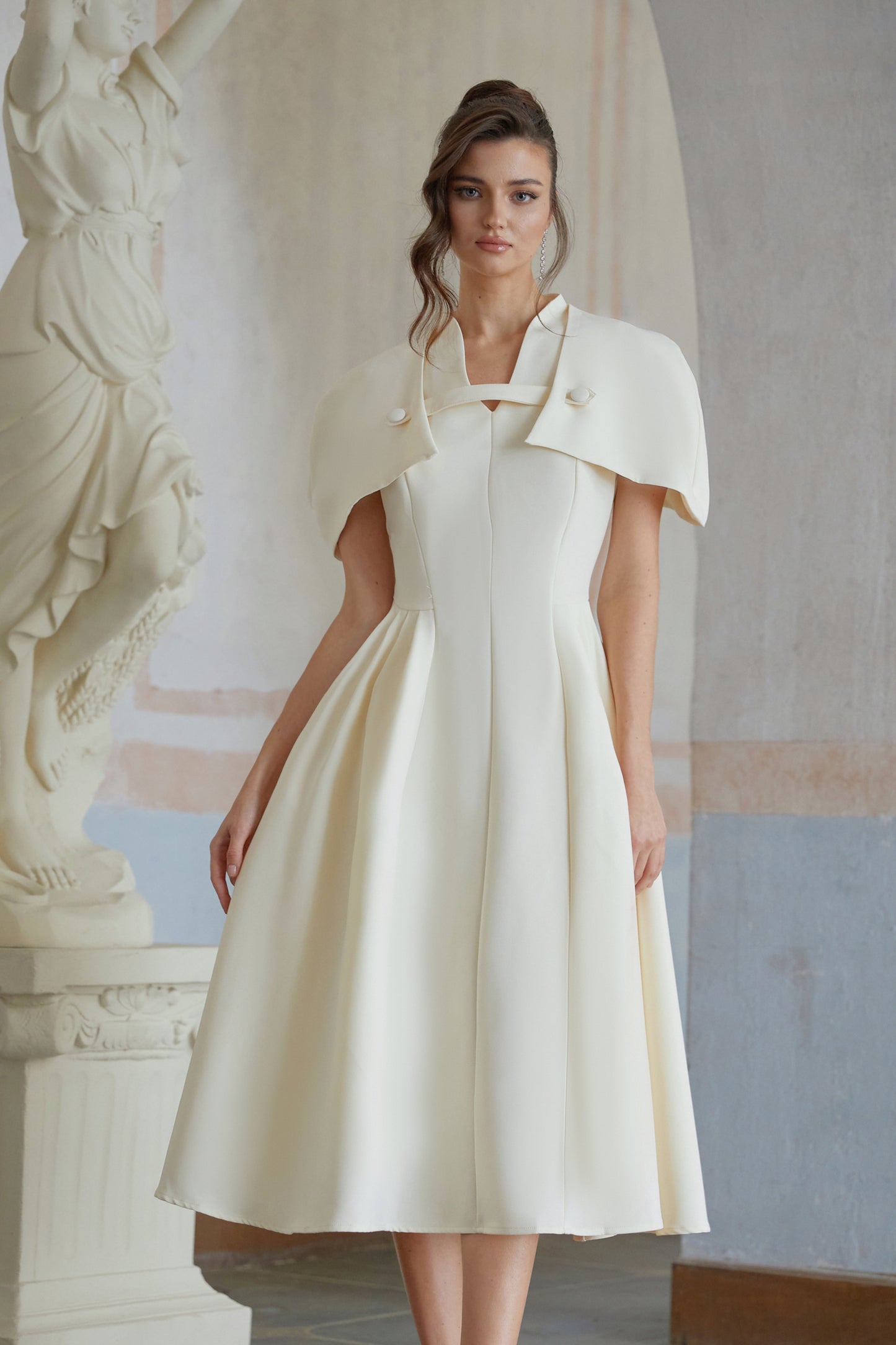 Lovisa Neutral Shawl Detail Shirred Midi Dress