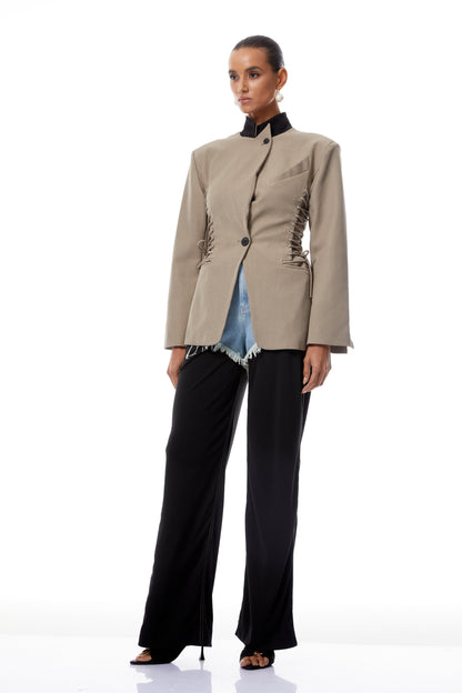 Éliane Grey Lace Up Single-Breasted Blazer
