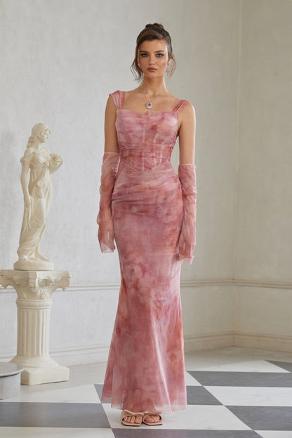 Amélie Pembe Ombré Dantelli Tül Uzun Elbise (Eldivensiz)