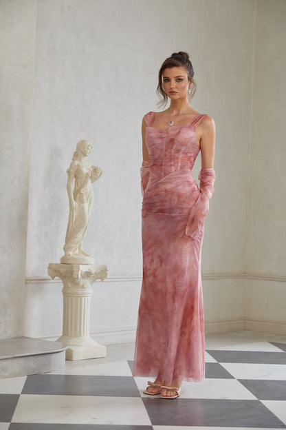 Amélie Pembe Ombré Dantelli Tül Uzun Elbise (Eldivensiz)