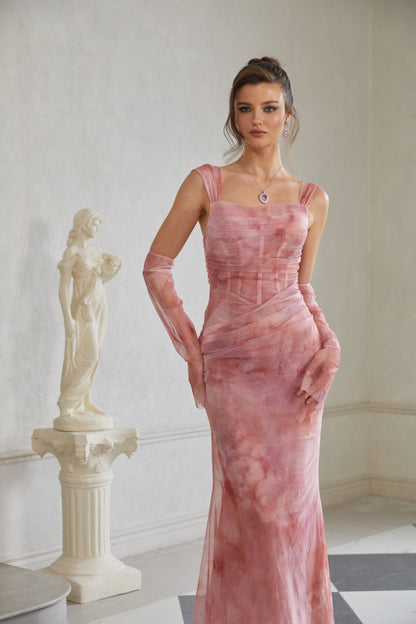Amélie Pembe Ombré Dantelli Tül Uzun Elbise (Eldivensiz)