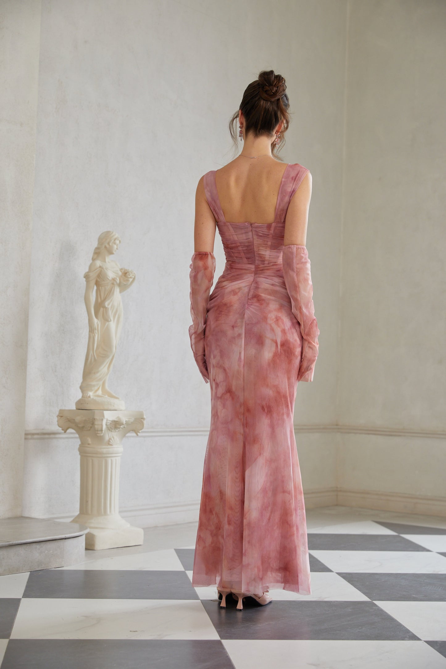 Amélie Pembe Ombré Dantelli Tül Uzun Elbise (Eldivensiz)