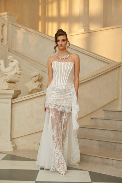 Margherita White Floral Lace Dress & Skirt Set