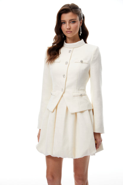 Regina White Crystal Embellished Tweed Mini Dress