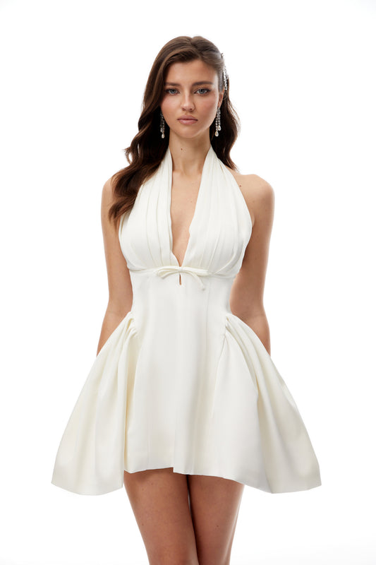 Aksel White Halterneck Bowknot Mini Dress