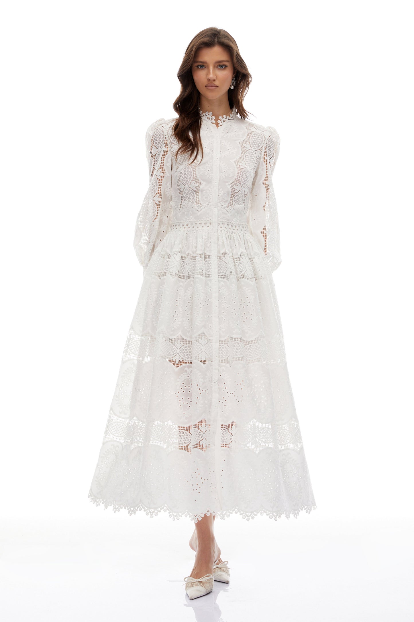 Synne White Lace Overlay Midi Dress