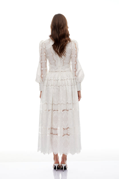 Synne White Lace Overlay Midi Dress
