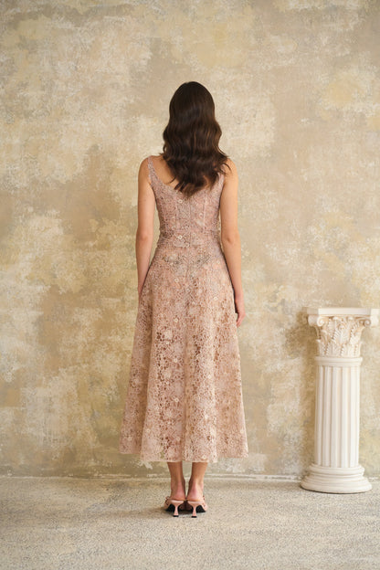 Kristoffer Pink Floral Lace Midi Dress