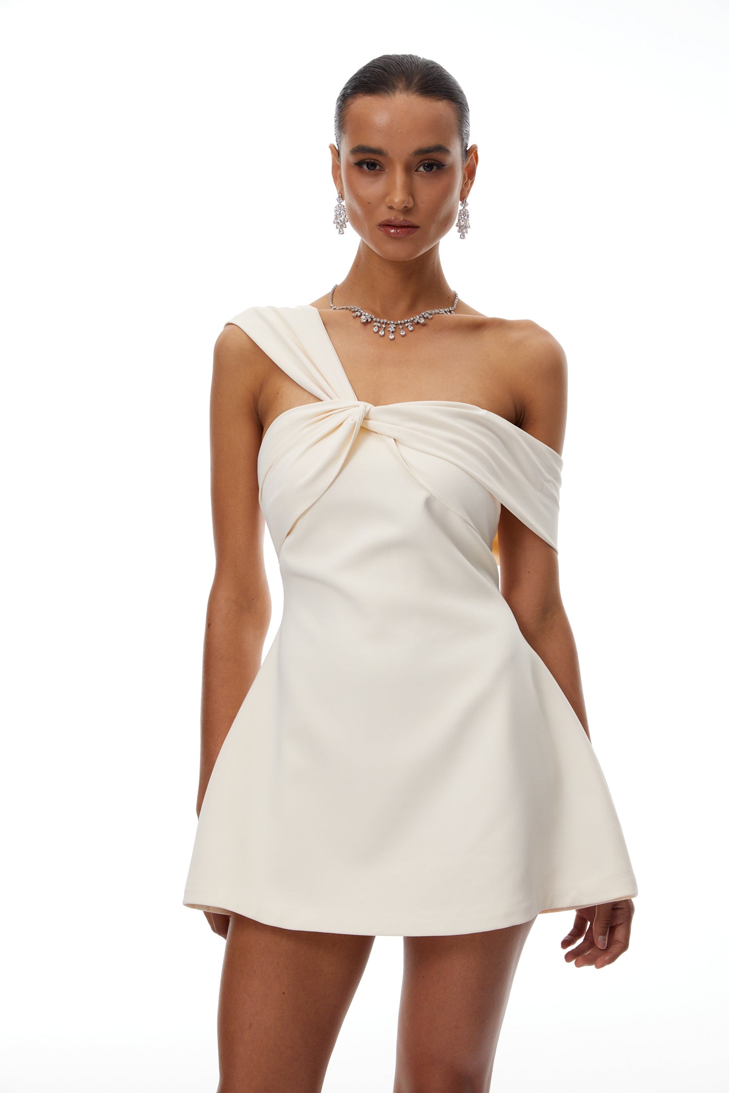 Ismérie Neutrals Off-Shoulder Twisted Mini Dress