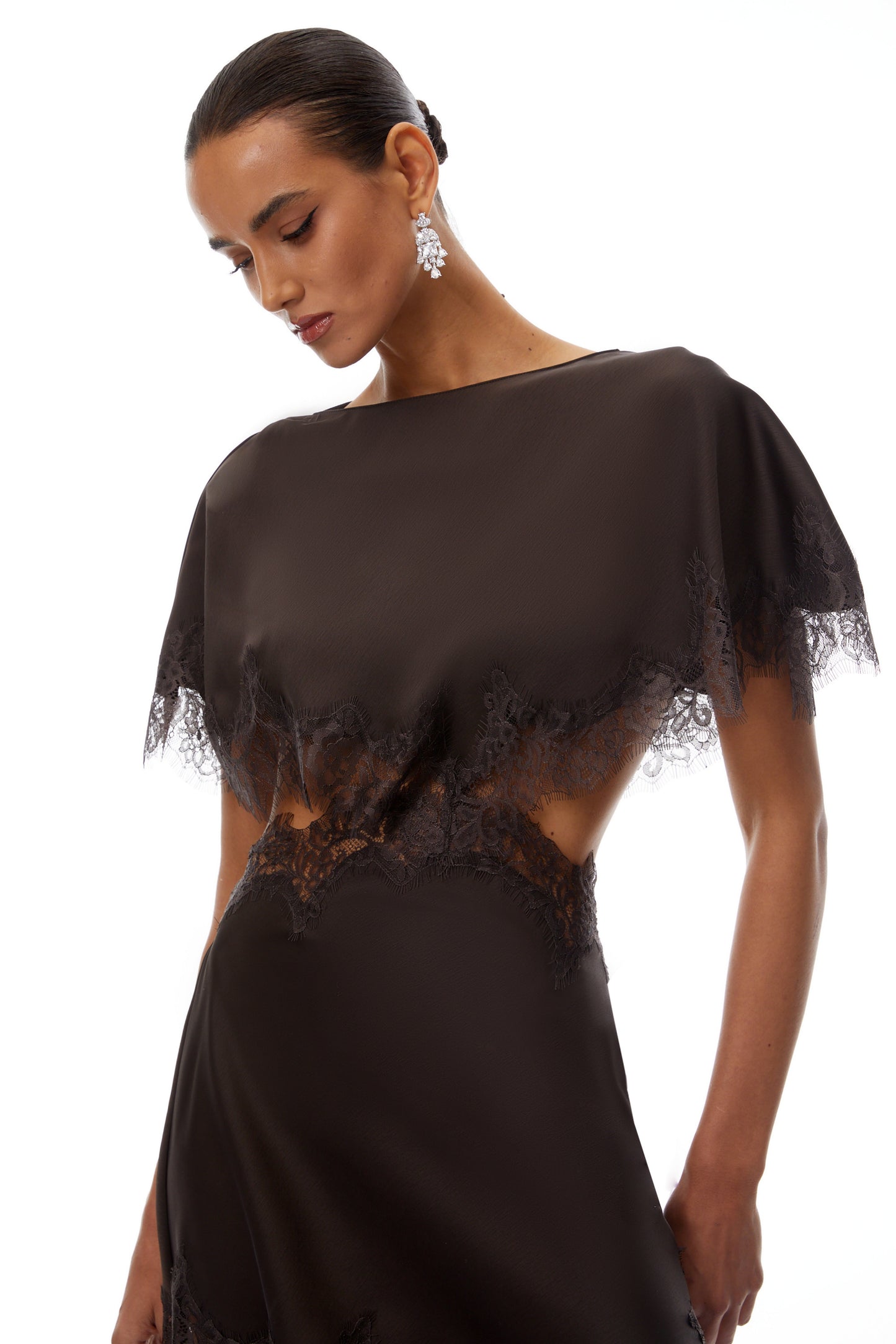 Henrik Brown Lace Trim Dress