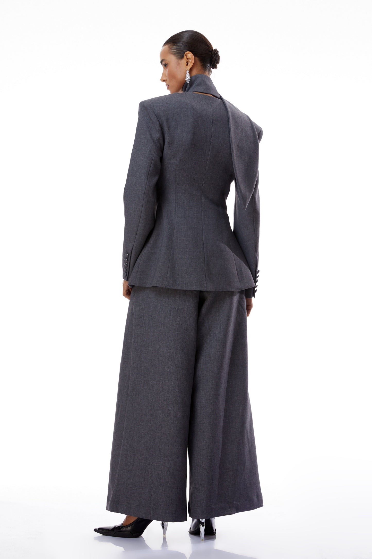 Neve Grey V-Neck Tailored Blazer