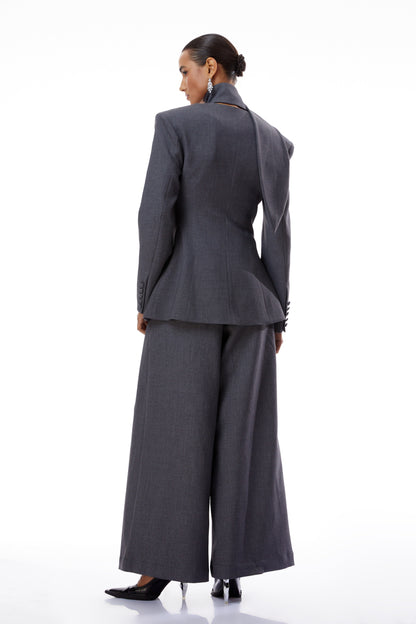 Neve Grey V-Neck Tailored Blazer