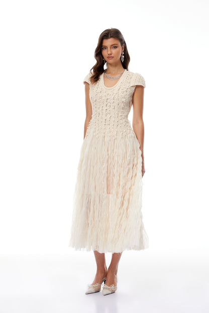 Rylee Neutral Textured Weave Midi Dress