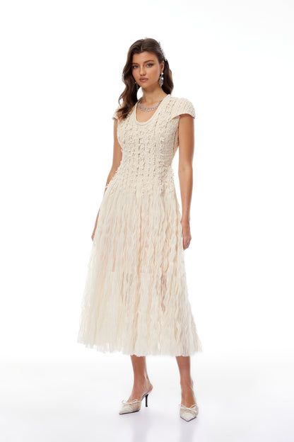Rylee Neutral Textured Weave Midi Dress