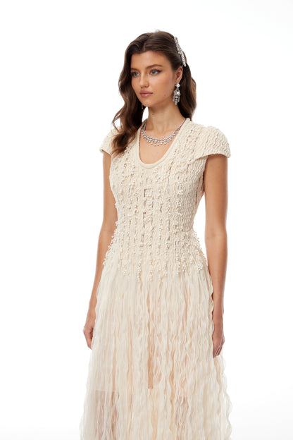 Rylee Neutral Textured Weave Midi Dress
