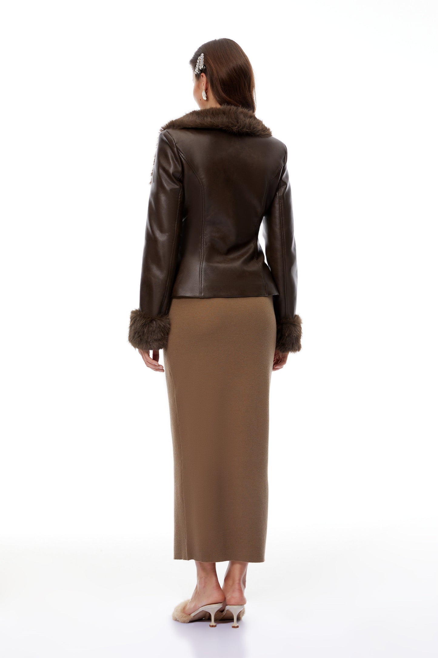 Oakley Brown Fur Panel Leather Biker Jacket