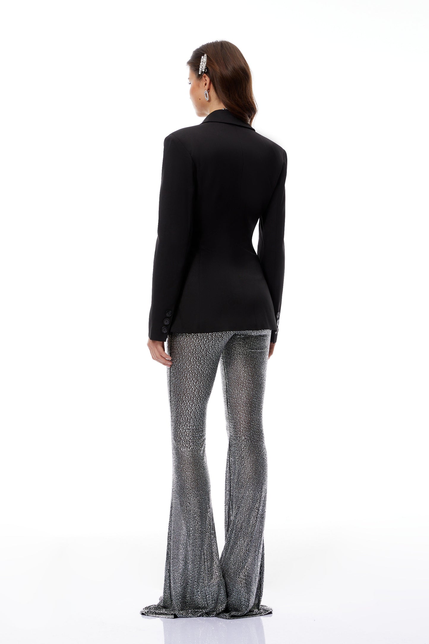 Edda Siyah Kruvaze Blazer & Taşlı Pantolon Takım