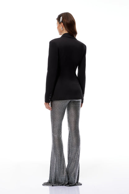 Edda Siyah Kruvaze Blazer & Taşlı Pantolon Takım
