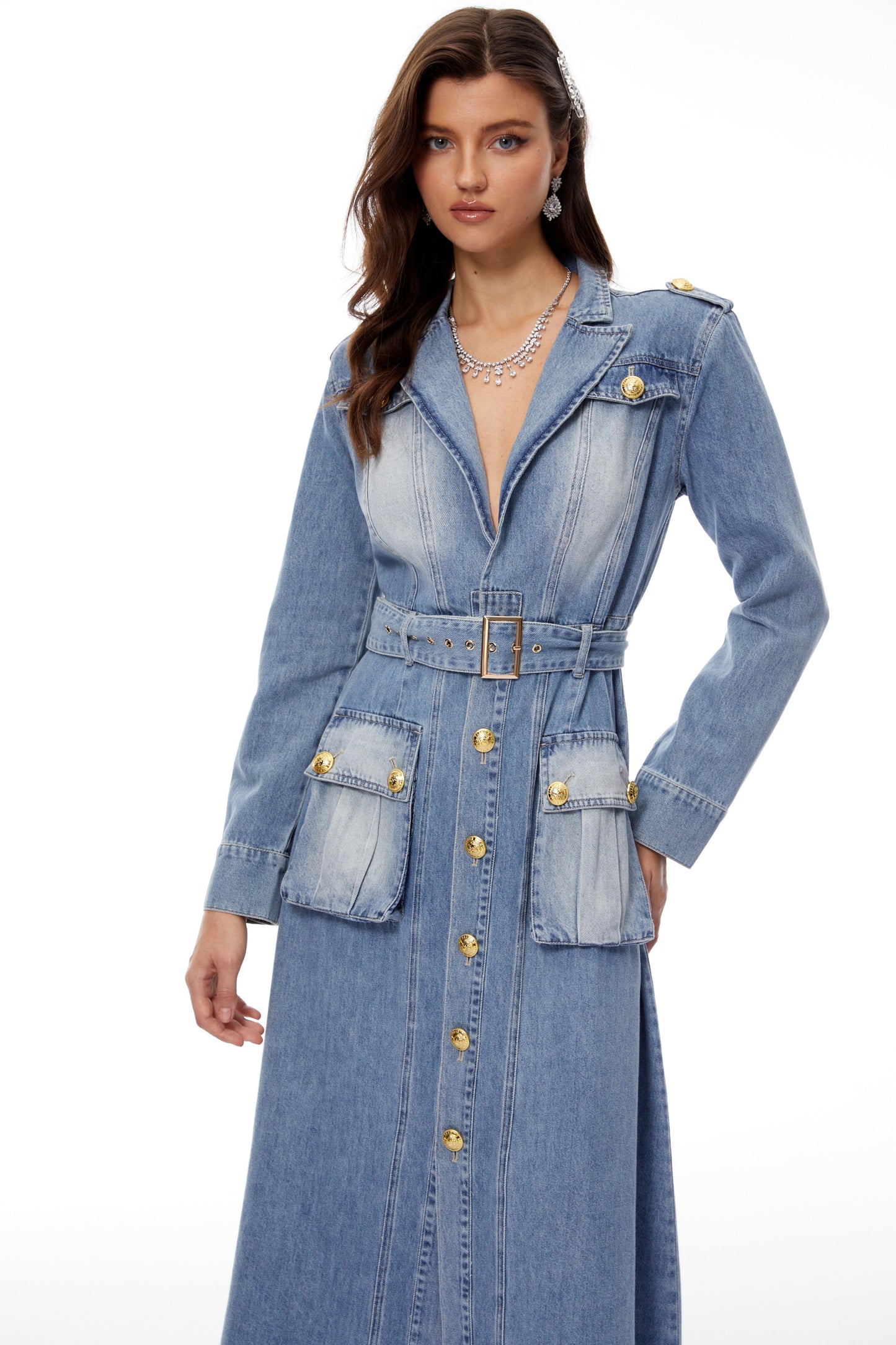 Tyra Mavi Soluk Denim Maxi Elbise