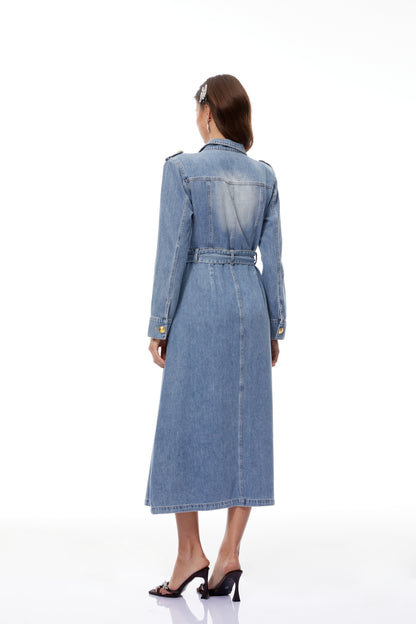 Tyra Mavi Soluk Denim Maxi Elbise