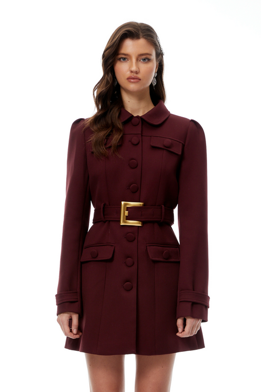 Sofia Bordo Kuşaklı Mini Blazer Elbise