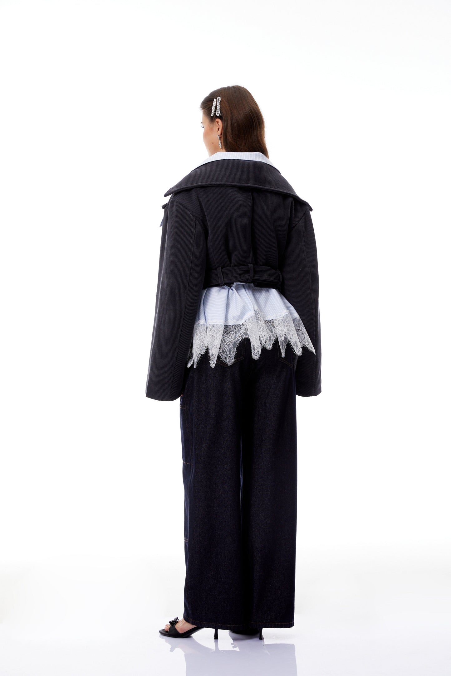 Kaja Charcoal Shirt Panel Corduroy Jacket