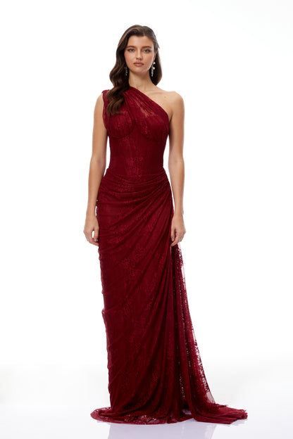 Stefania Ruby Red Floral Lace Maxi Gown