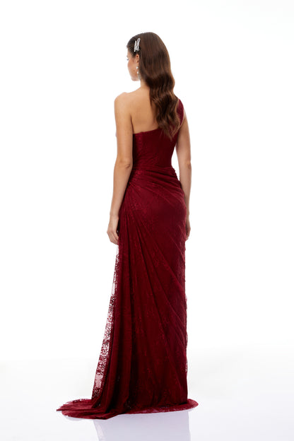 Stefania Ruby Red Floral Lace Maxi Gown