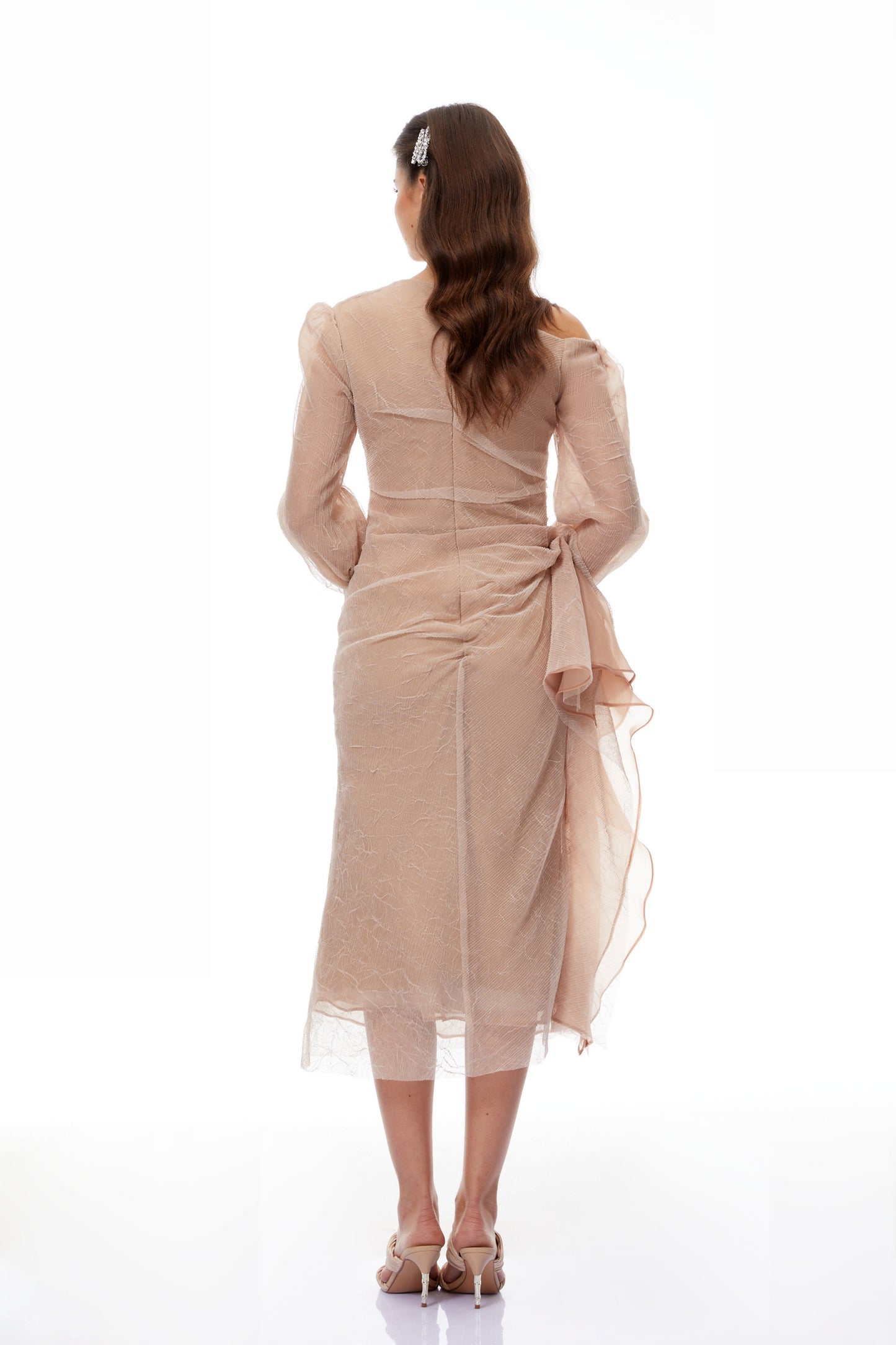 Pietro Khaki Asymmetrical Gathered Midi Dress