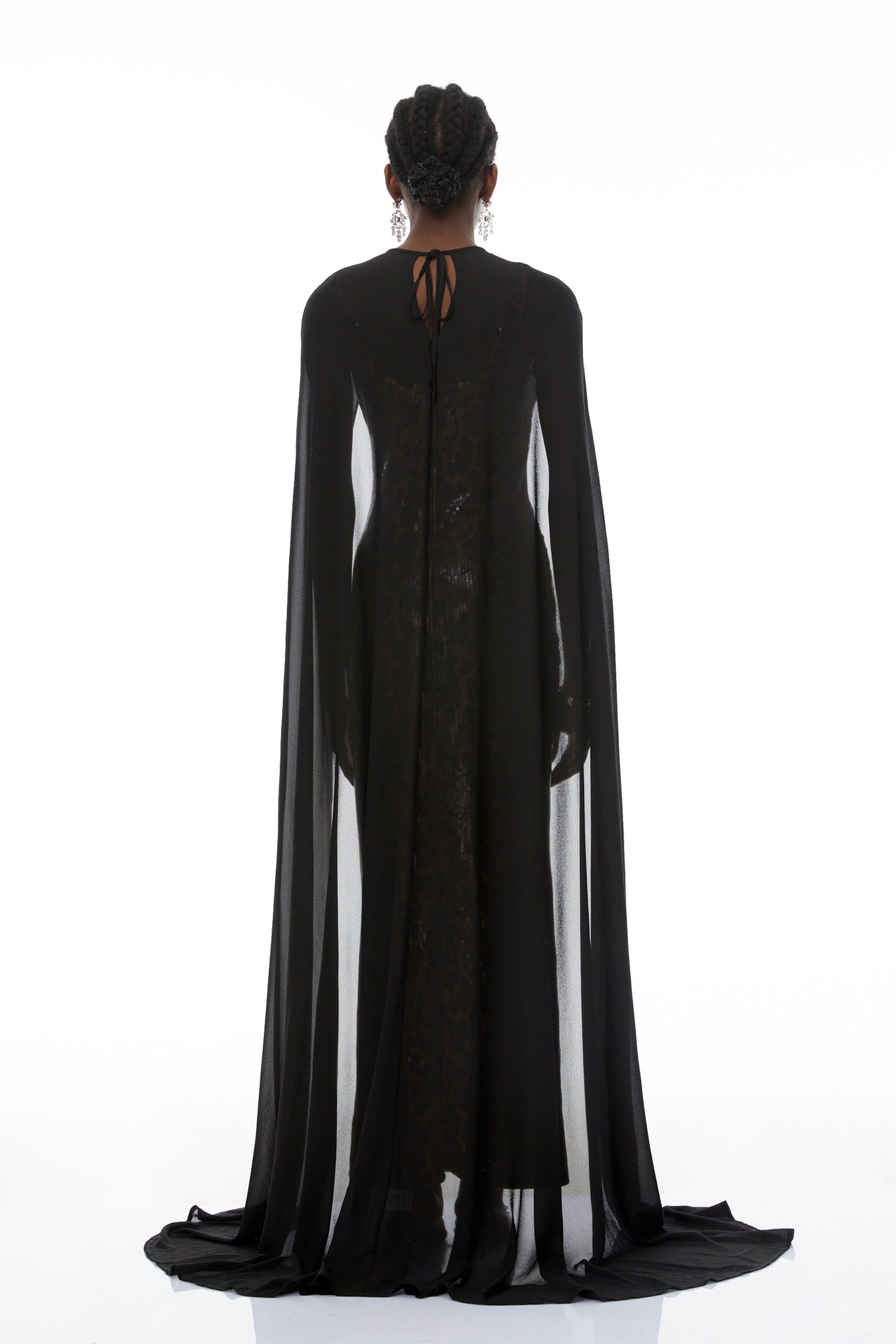 Lorenzo Black Cape & Leopard Print Maxi Dress Set