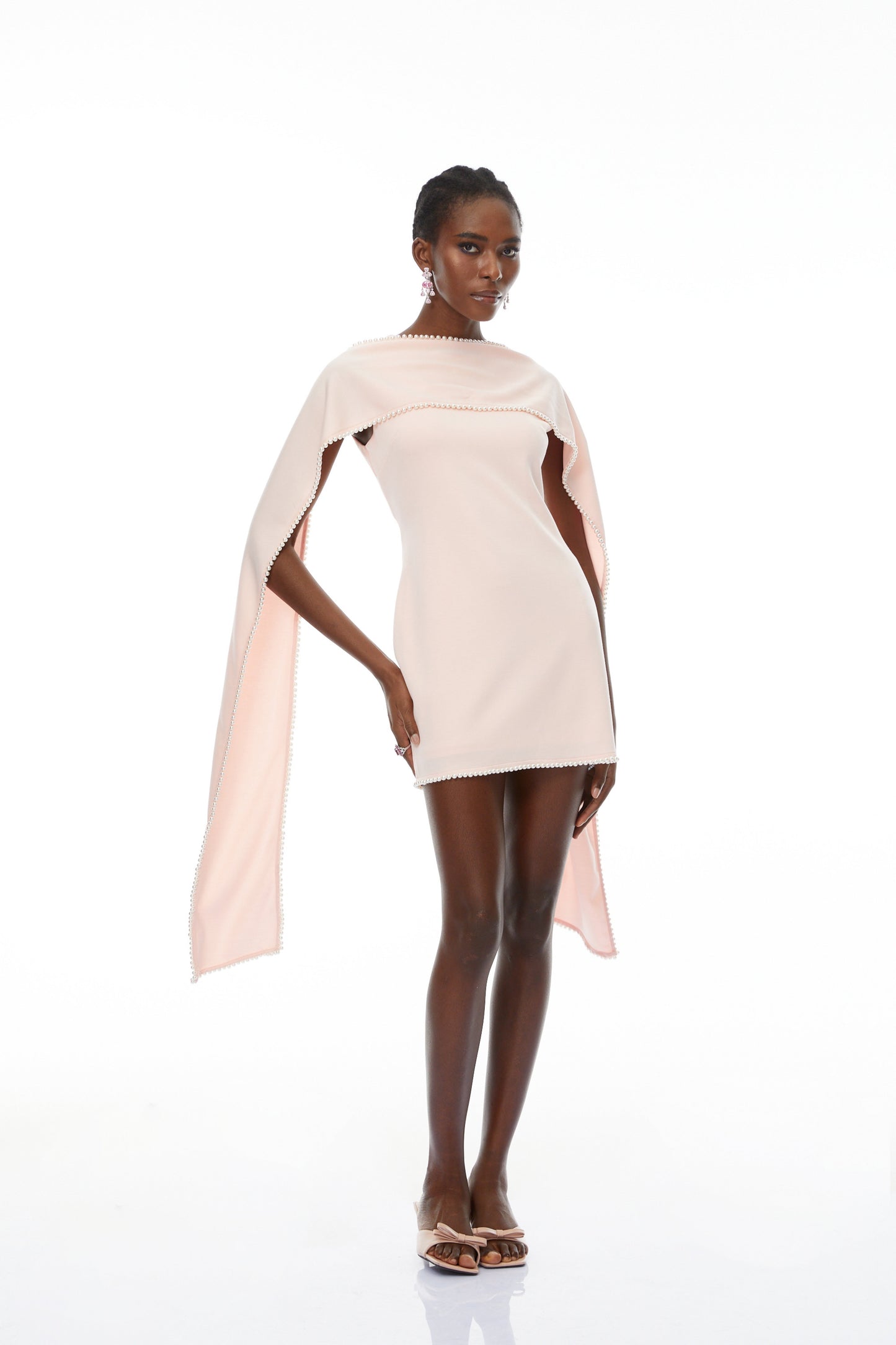 Piroska Pink Sleeveless Pearl Trim Mini Dress