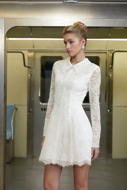 Aleksandra White Sequin Floral Lace Mini Dress