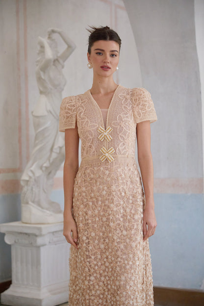 Bérengère Neutrals Faux-flower Crochet Midi Dress