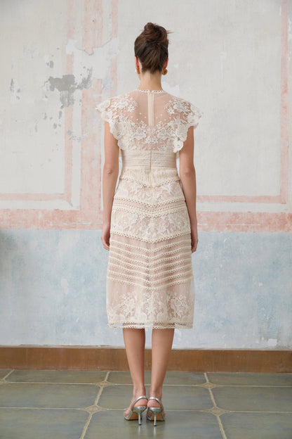 Neutrals Fleur çiçek işlemeli dantel midi elbise