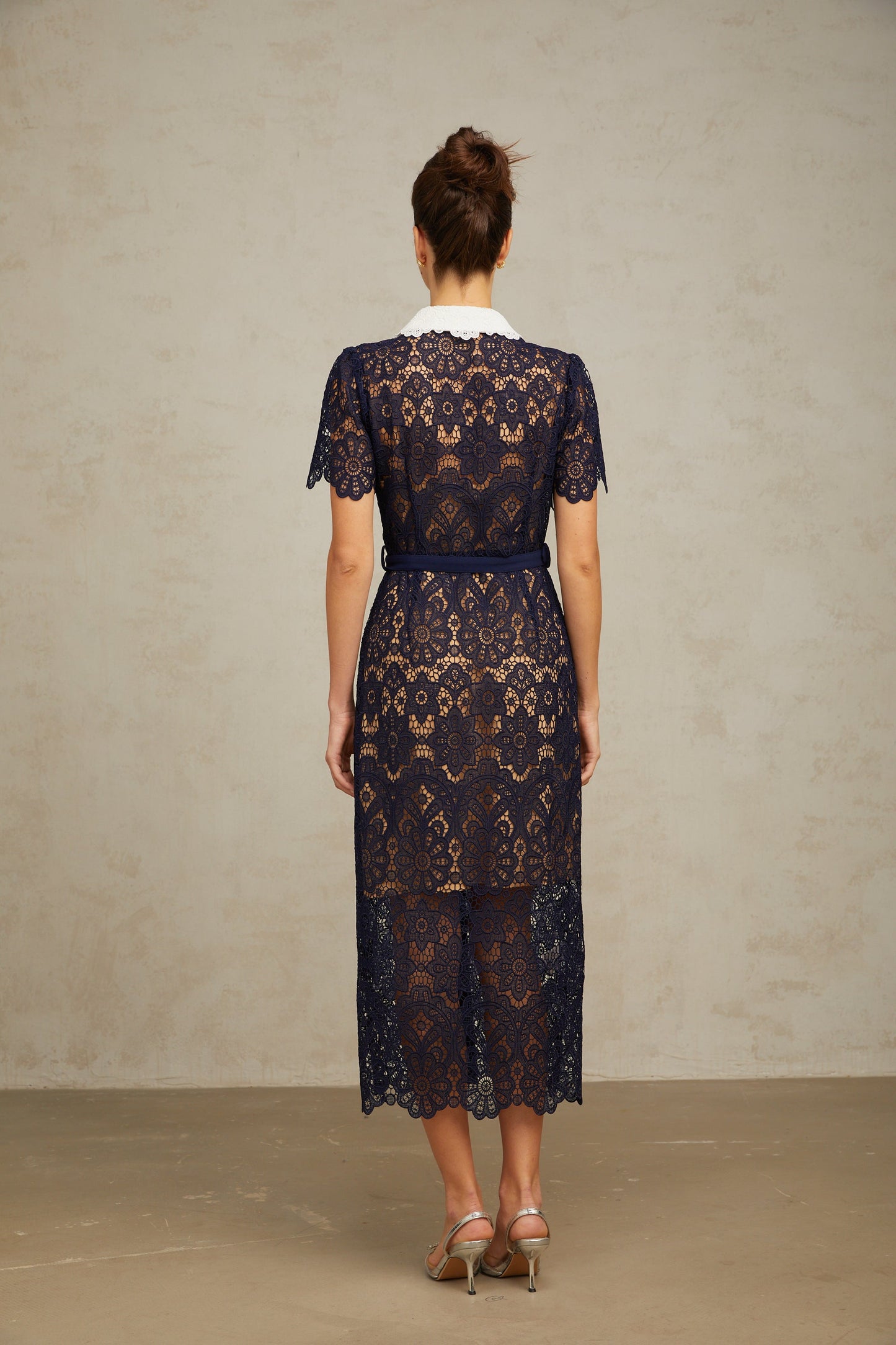 Ariane Navy Crochet-lace Midi Dress