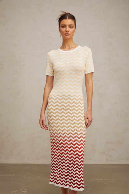 Isabel Zigzag Woven Knit Midi Dress in Sunny Yellow