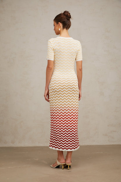 Isabel Zigzag Woven Knit Midi Dress in Sunny Yellow