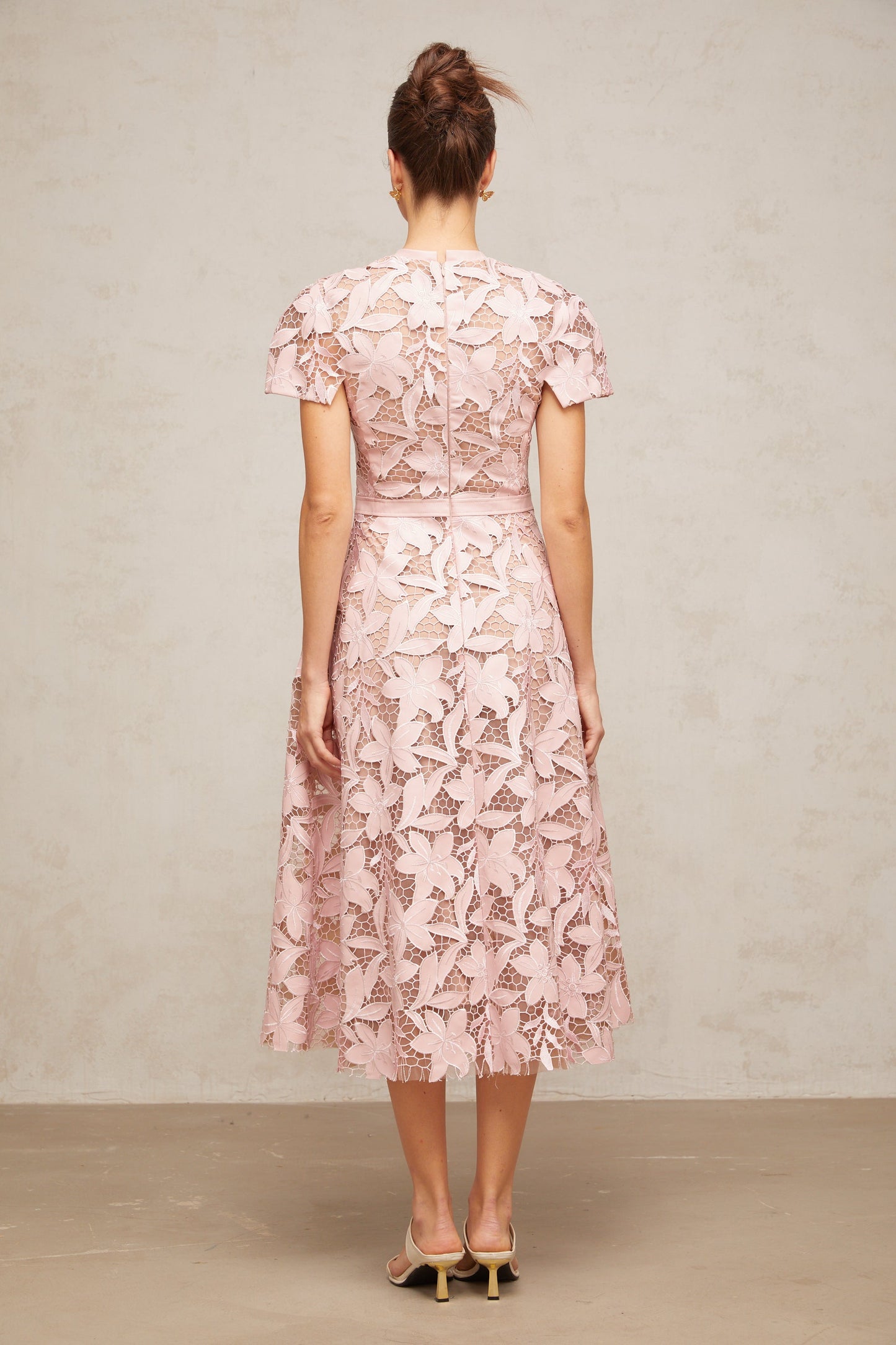 Vérane pink guipure-lace midi dress