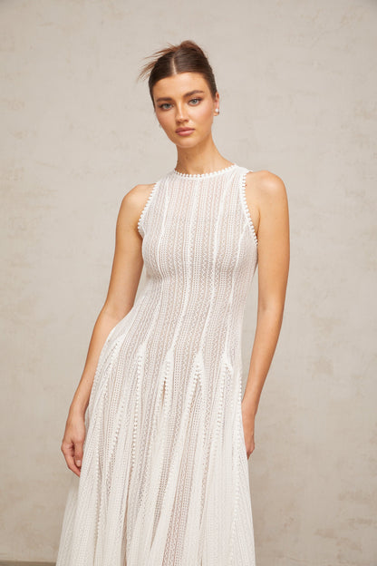 Hélène white pointelle puff midi dress