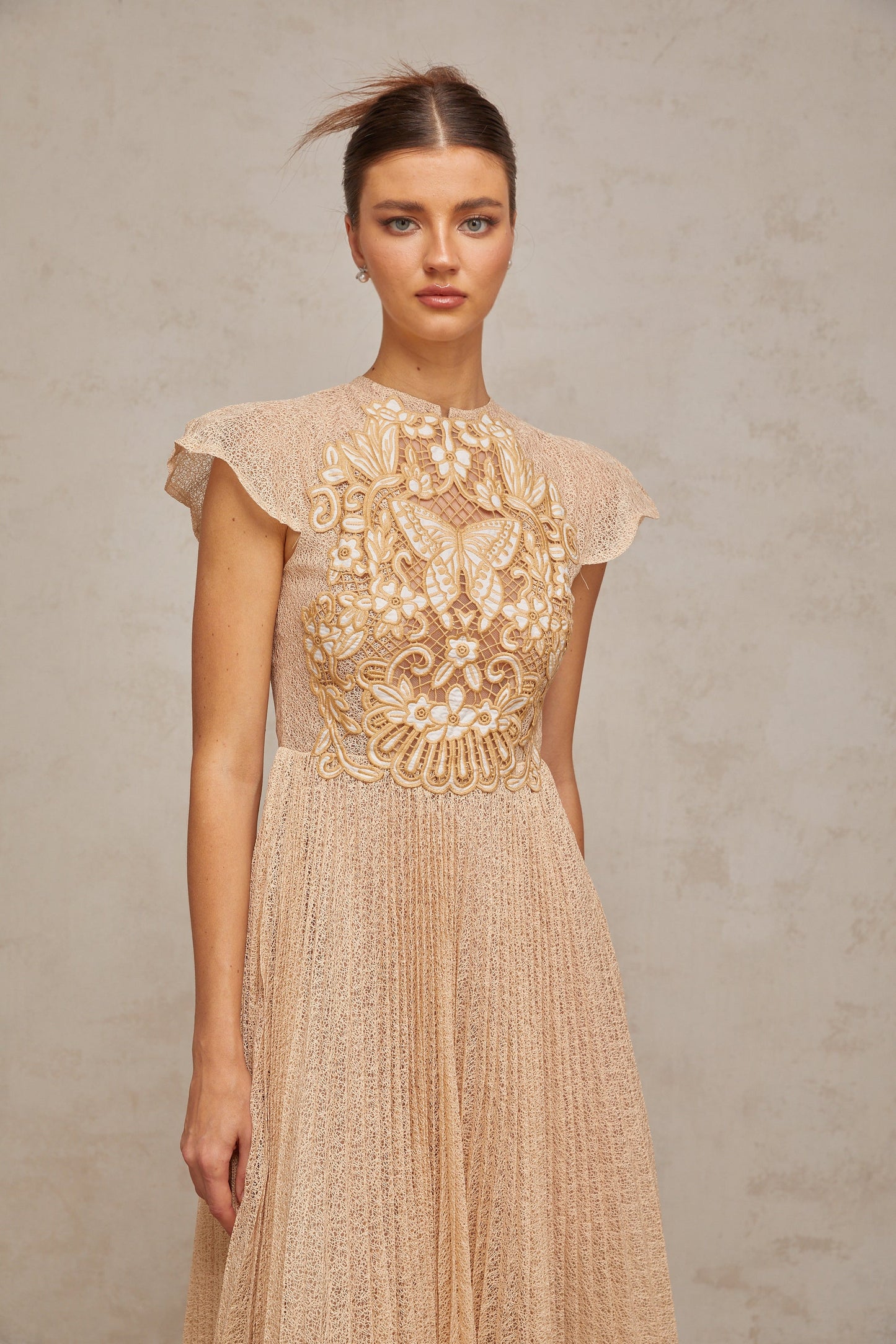 Nerissa Embroidered Pleated Midi Dress