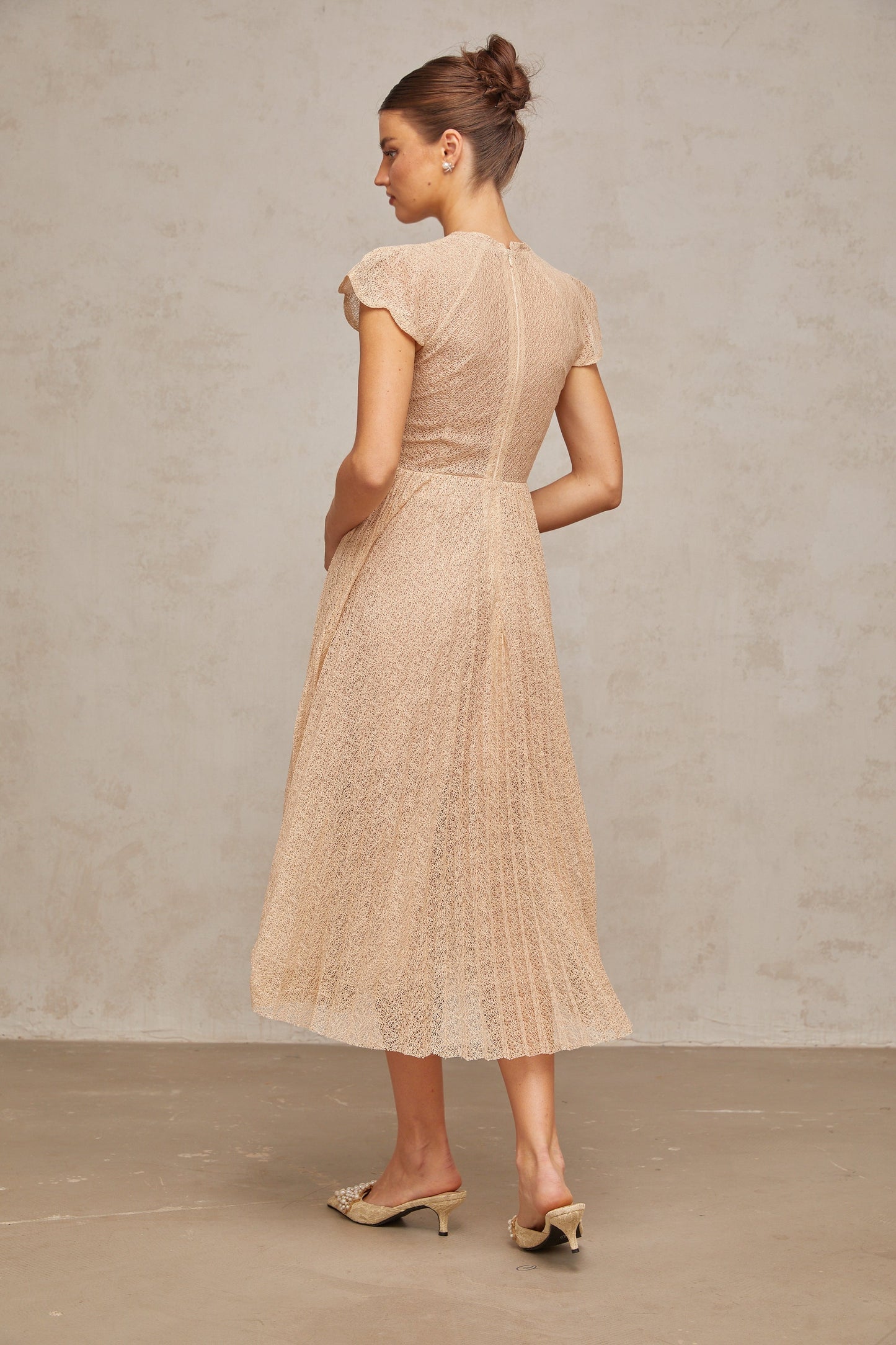 Nerissa Embroidered Pleated Midi Dress