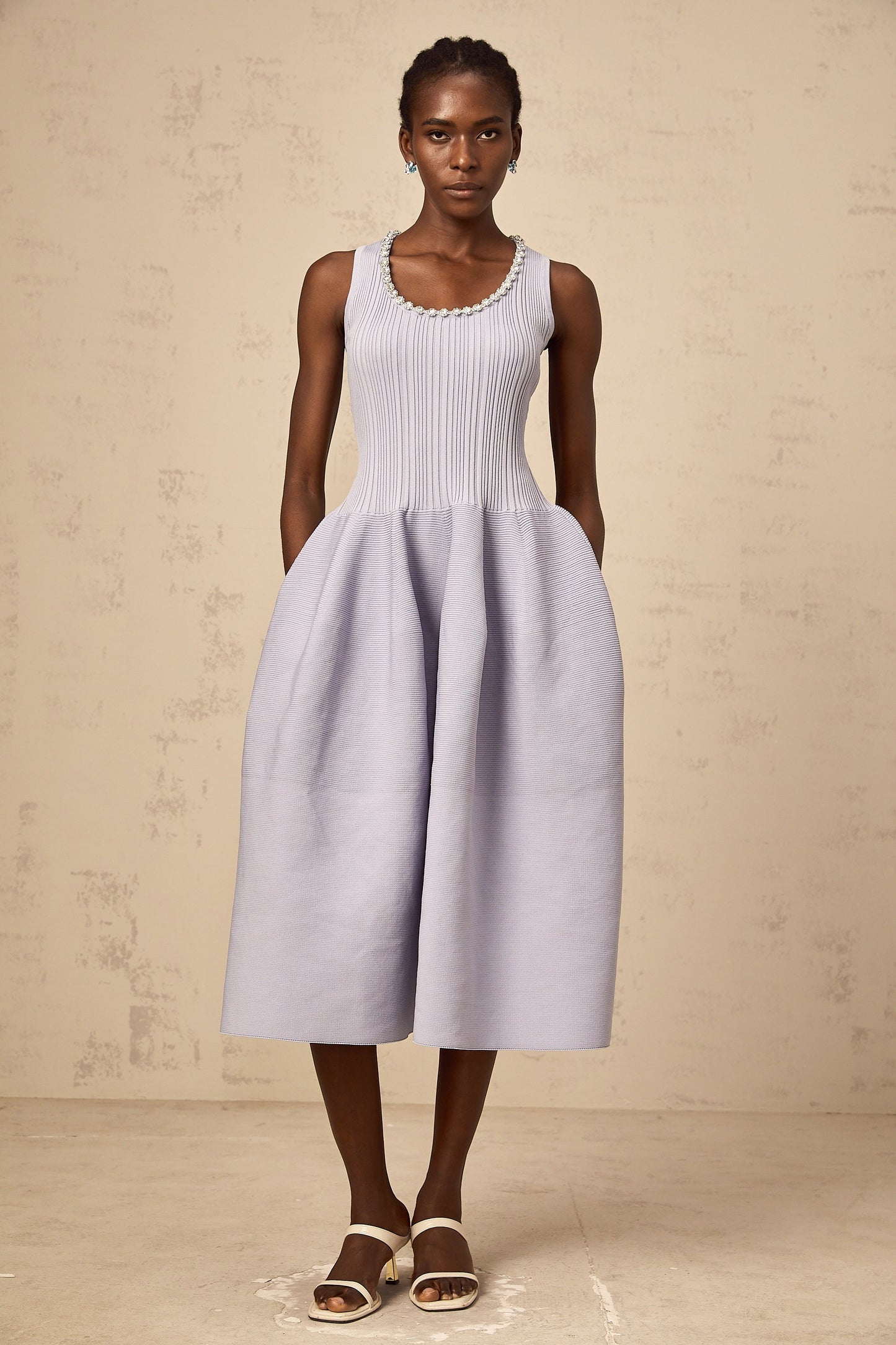 Aïda purple embellished ribbed-knit midi dress