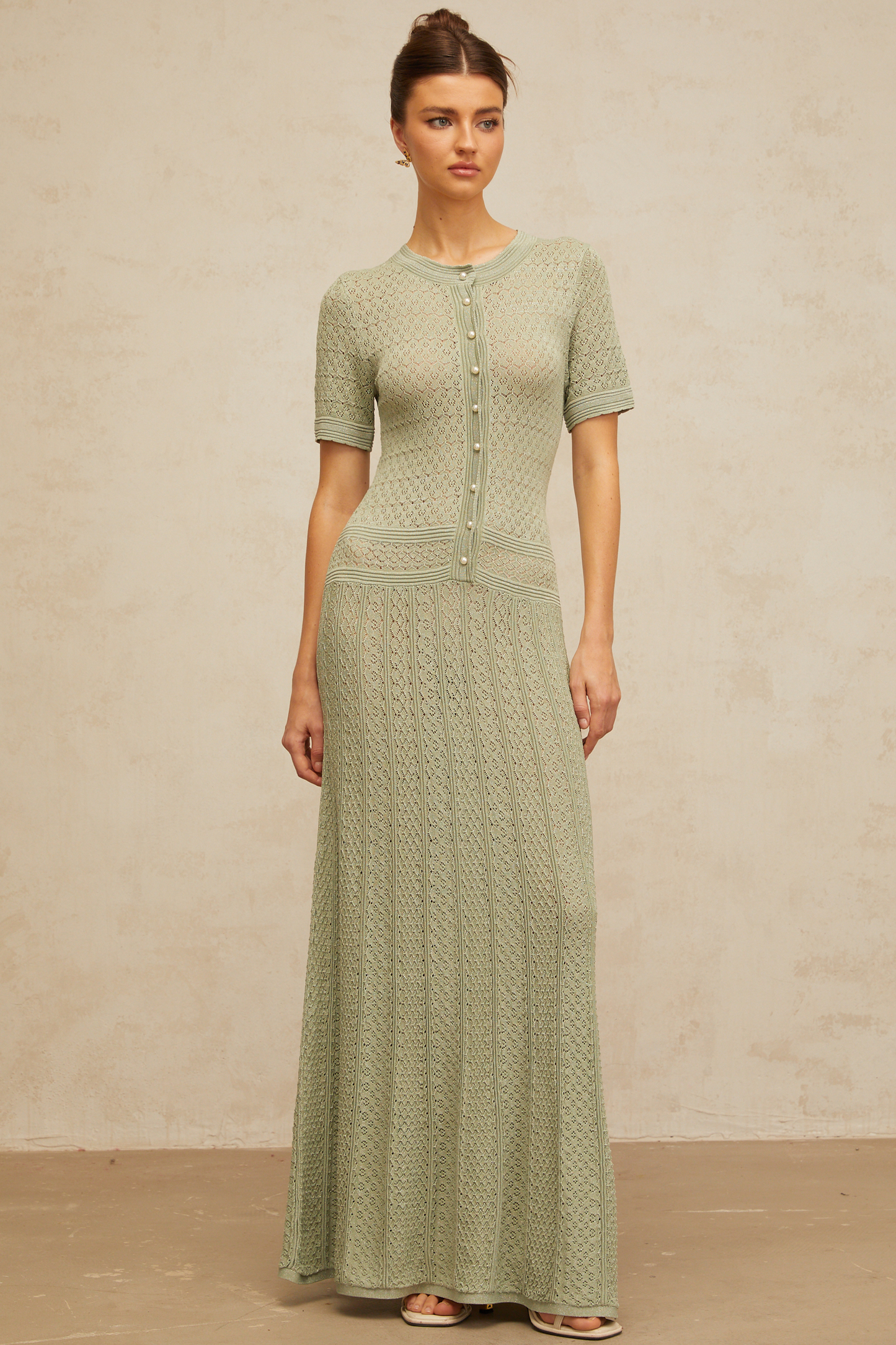 Siena Shirred Crochet-Knit Maxi Dress