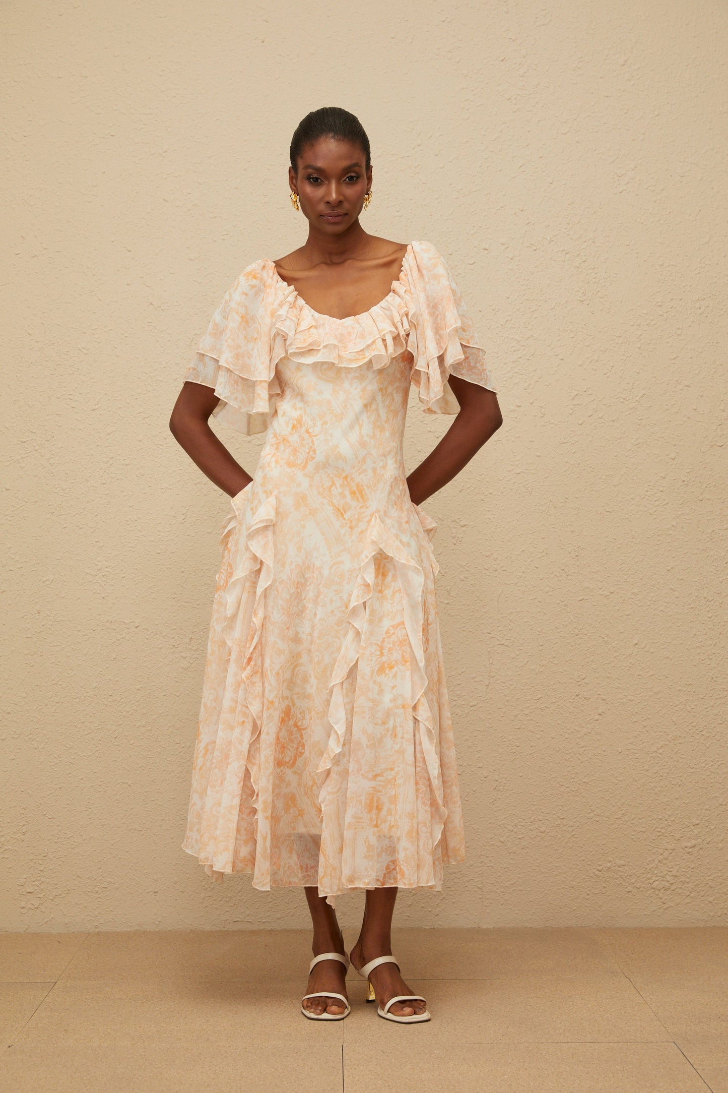 Aurore Ruffled Floral Midi Dress