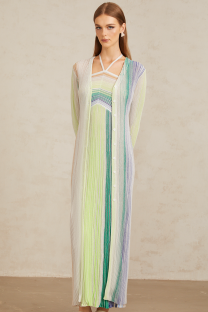 Serelith Green Metallic Knit Long Cardigan