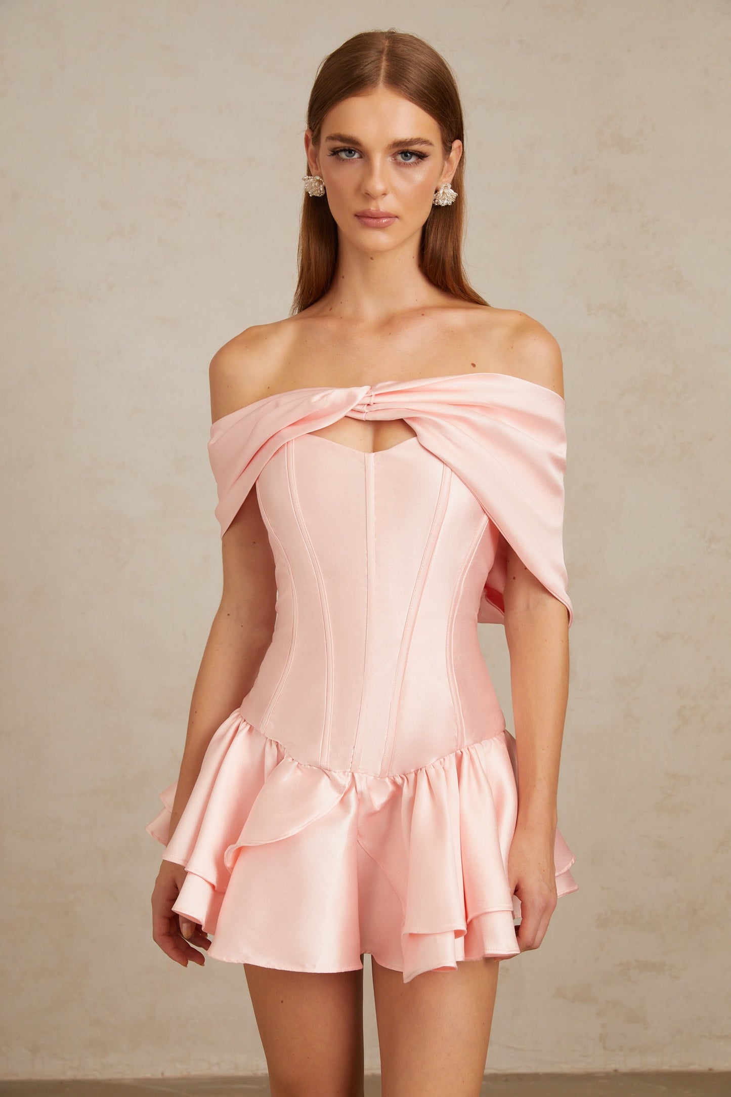 Colette Pembe Şal Saten Mini Elbise