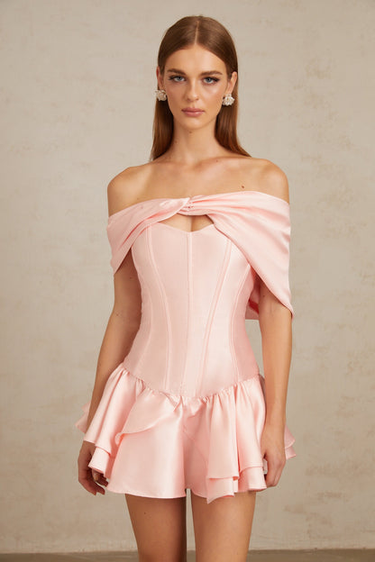 Colette Pembe Şal Saten Mini Elbise