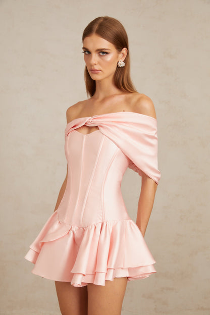 Colette Pembe Şal Saten Mini Elbise