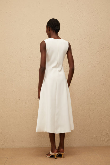 Mackenzie White Floral Embroidered Midi Dress